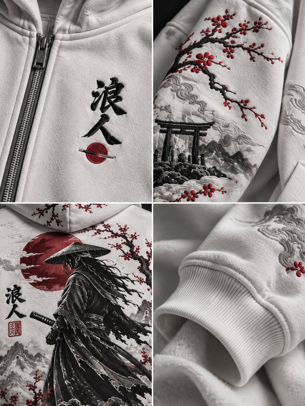 Ronin Blossom · Double-Zipper Oversized Hoodie