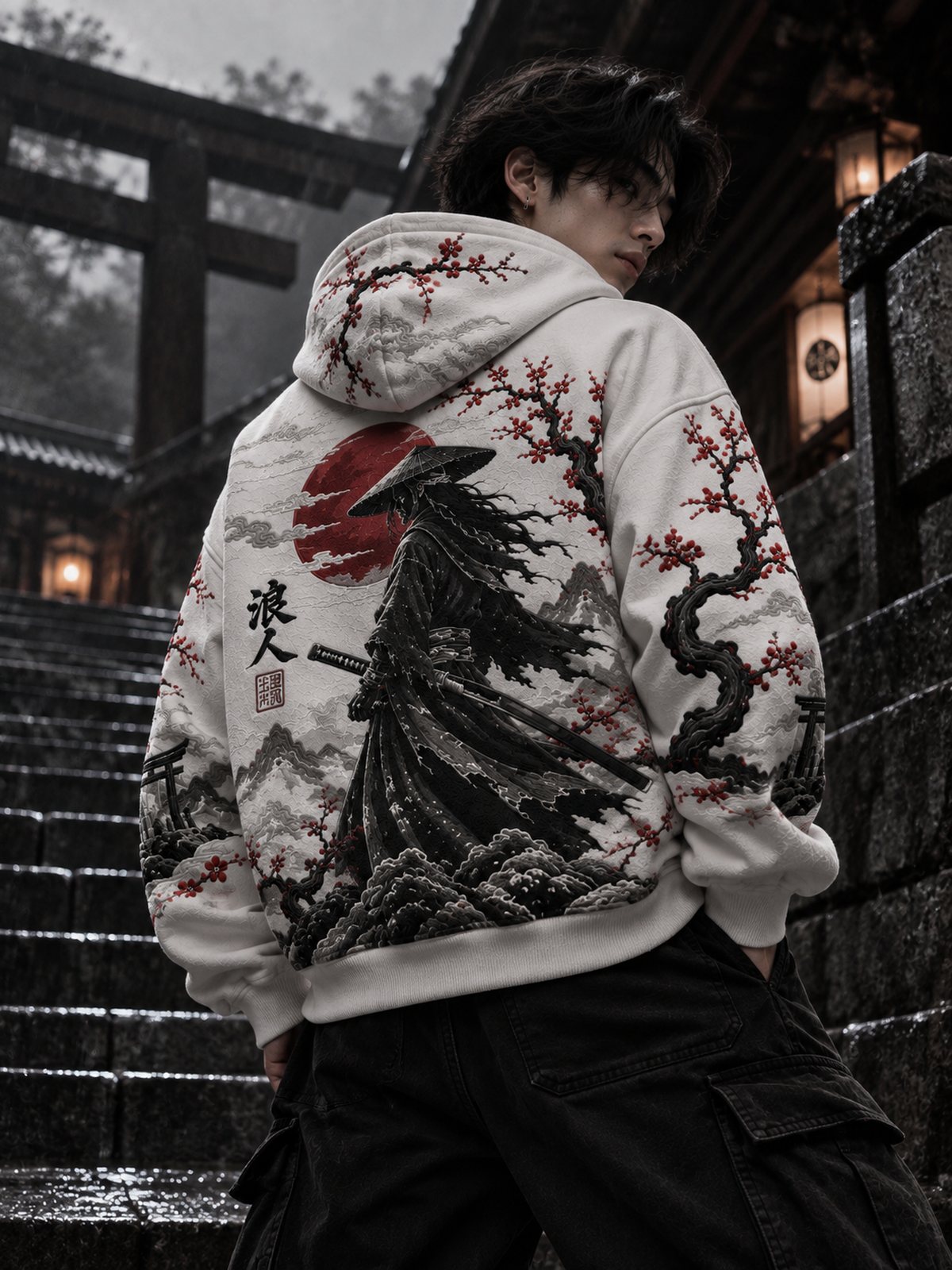 Ronin Blossom · Double-Zipper Oversized Hoodie