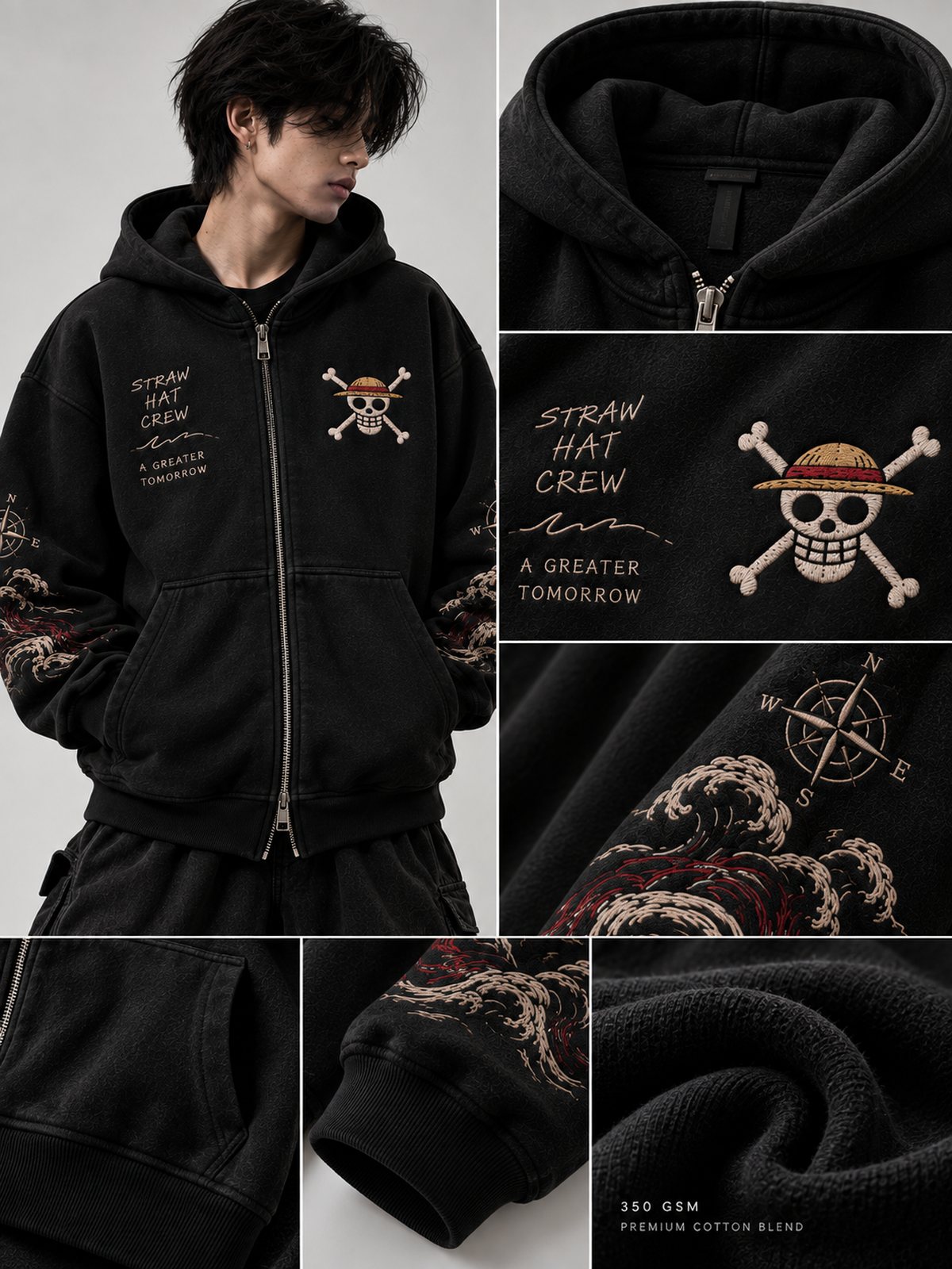 One Piece · Double-Zipper Oversized Hoodie